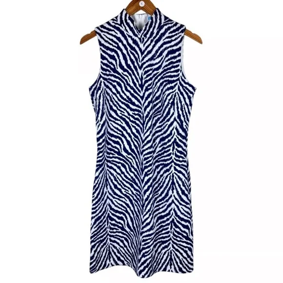 McLaughlin Womens Delaney Dress Montego Blue Tiger Animal Print Slvlss Sheath M - Picture 3 of 16